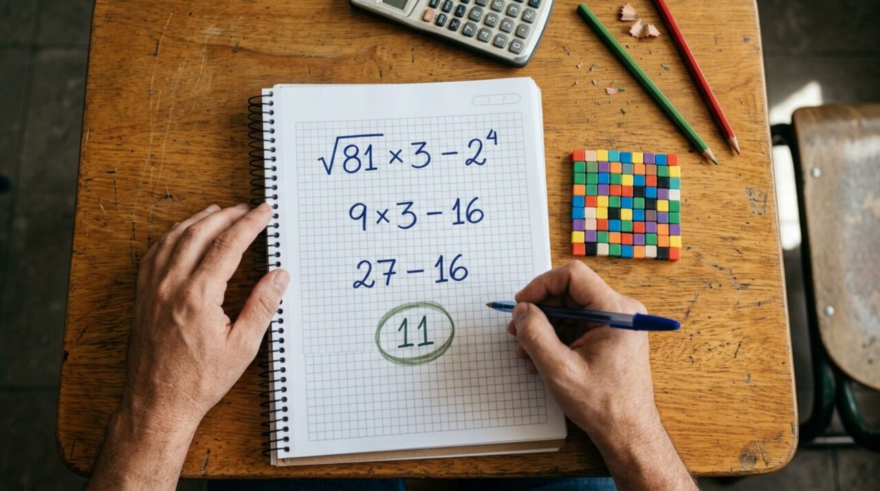 Quanto é √81 × 3 − 2⁴? Raiz e potência exigem atenção neste desafio matemático