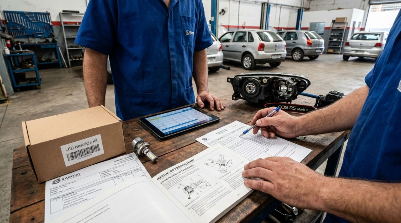 Motorista troca as lâmpadas dos faróis por um kit vendido na internet, é abordado à noite e questiona se a promessa de maior iluminação basta para autorizar a mudança