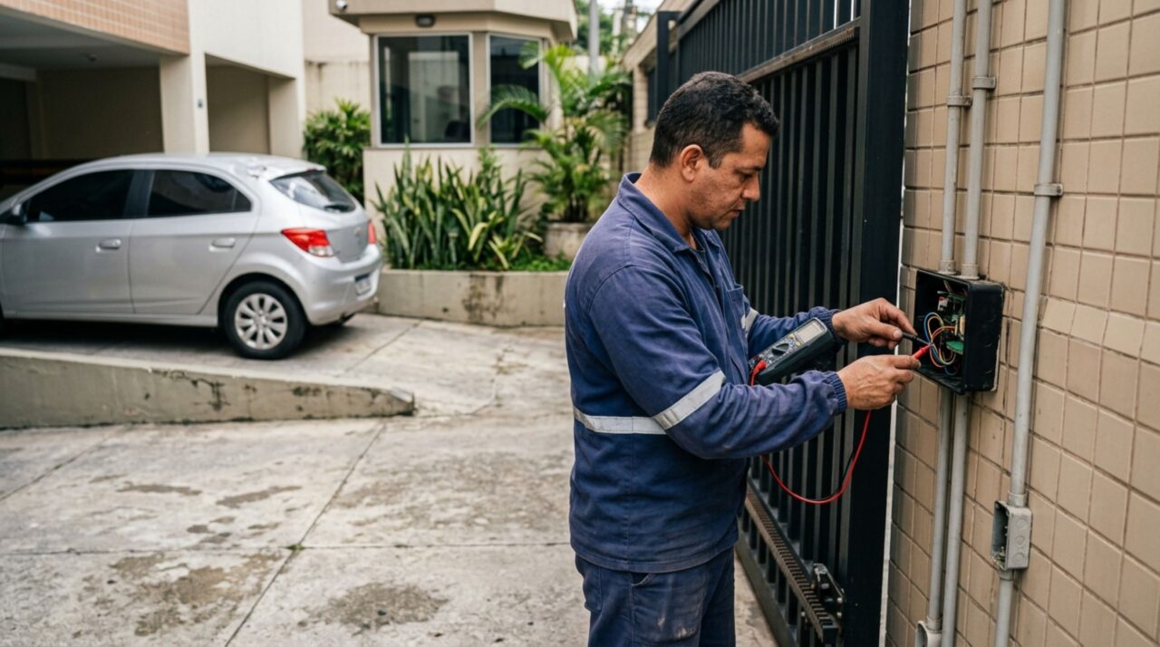 Visitante entra em uma garagem após a liberação do porteiro, tem o teto do carro atingido pelo portão e é acusado de avançar fora de hora, mas a avaliação do equipamento identifica uma falha no sensor usado para detectar veículos durante o fechamento
