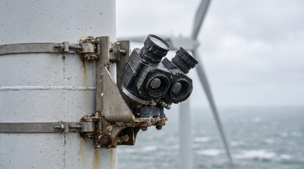 Dezesseis câmeras térmicas vigiaram uma turbina no mar por um ano e conseguiram registrar aves se aproximando das pás mesmo no escuro