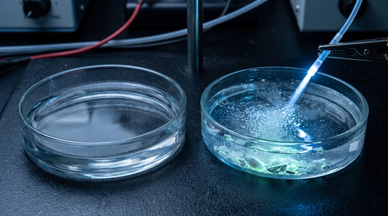 Cristais ativados por luz destruíram moléculas parecidas com DNA na água ao transformar oxigênio comum em uma forma muito mais reativa