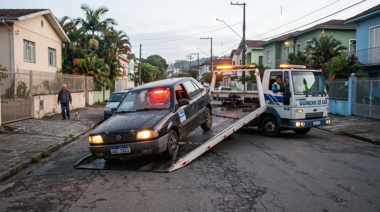 Alarme de carro disparado de madrugada gera multa e remoção do veículo guinchado pela manhã.
