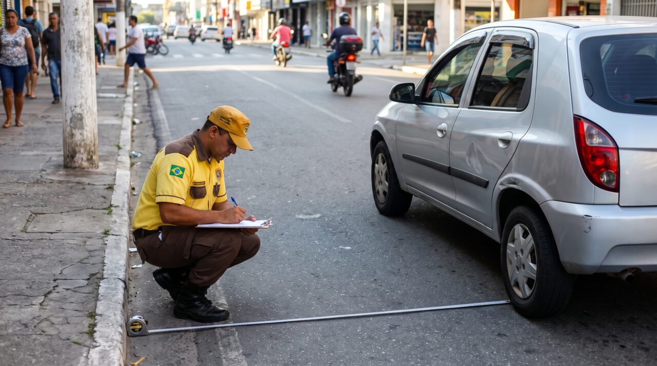 Carro fica 80 centímetros afastado do meio-fio e parece apenas mal estacionado, mas passar de 1 metro muda a classificação da infração