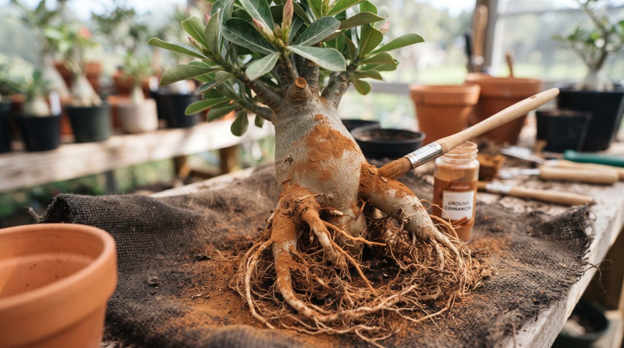Como salvar a Rosa-do-Deserto do apodrecimento com canela em pó