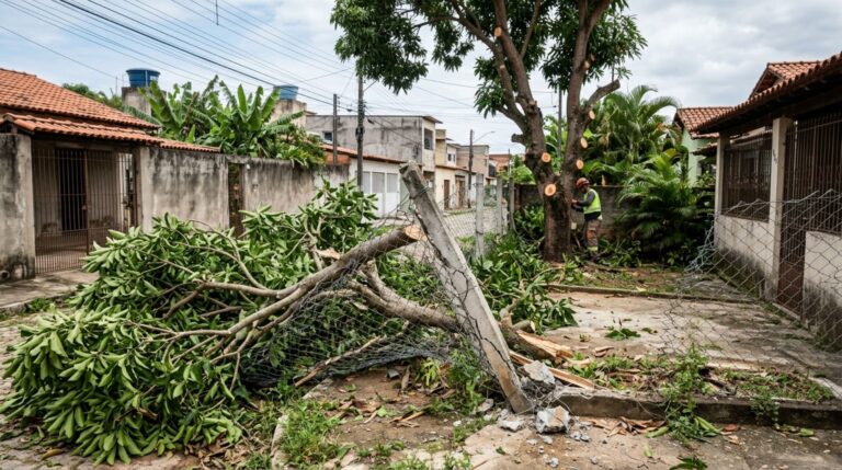 Proprietário contrata uma empresa para podar uma árvore no quintal, galho cai sobre a cerca do vizinho e cobrança chega ao dono da casa, mas mensagens mostram que o corte havia sido combinado de outra maneira