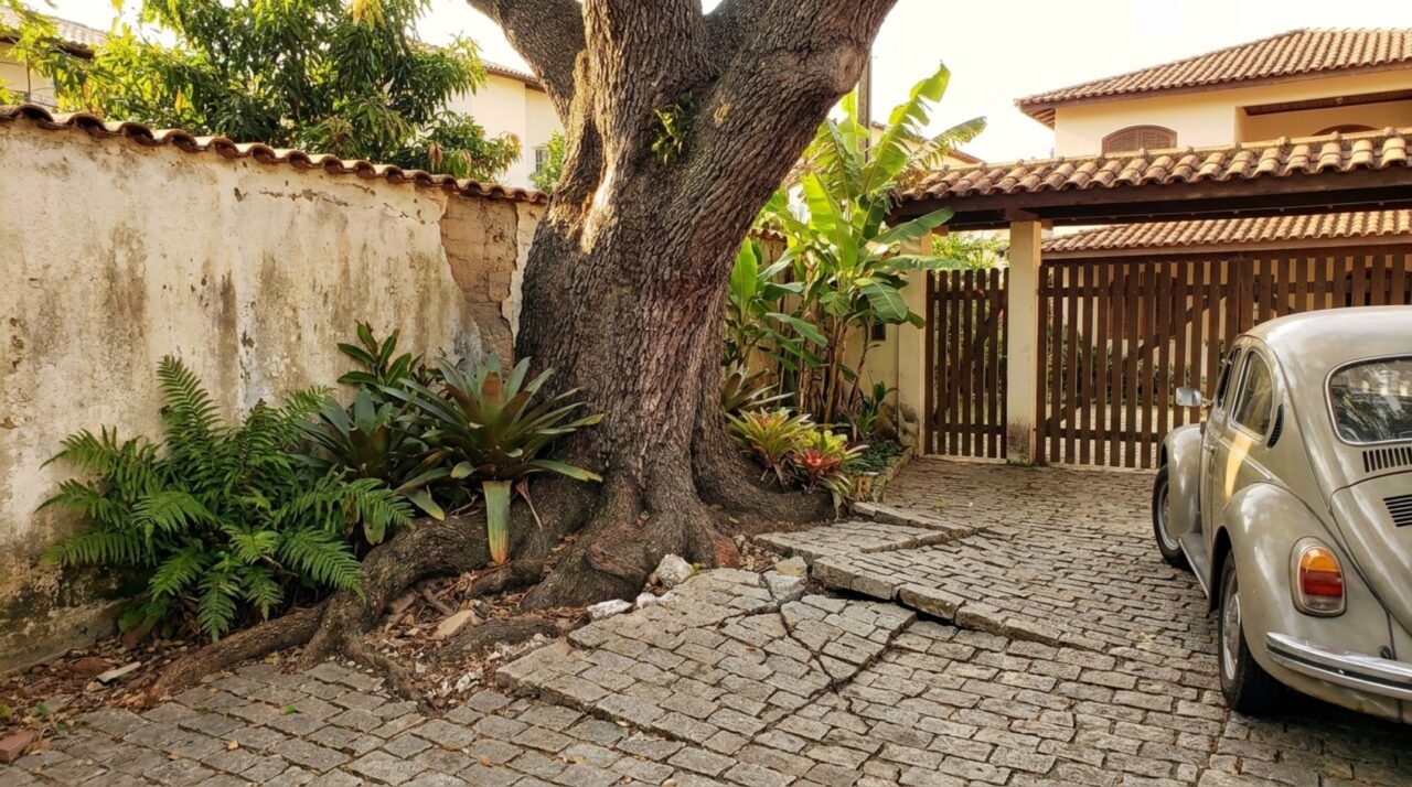 Vizinho planta árvore colada no muro, as raízes racham a garagem e ele diz que “a árvore é dele”: quem paga o conserto?