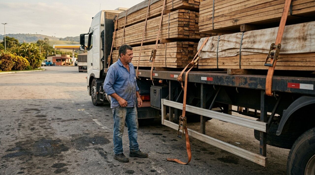 Caminhoneiro percebe que parte da carga está se soltando durante o trajeto e descobre que continuar dirigindo até o destino pode gerar responsabilidades, mesmo sem provocar um acidente