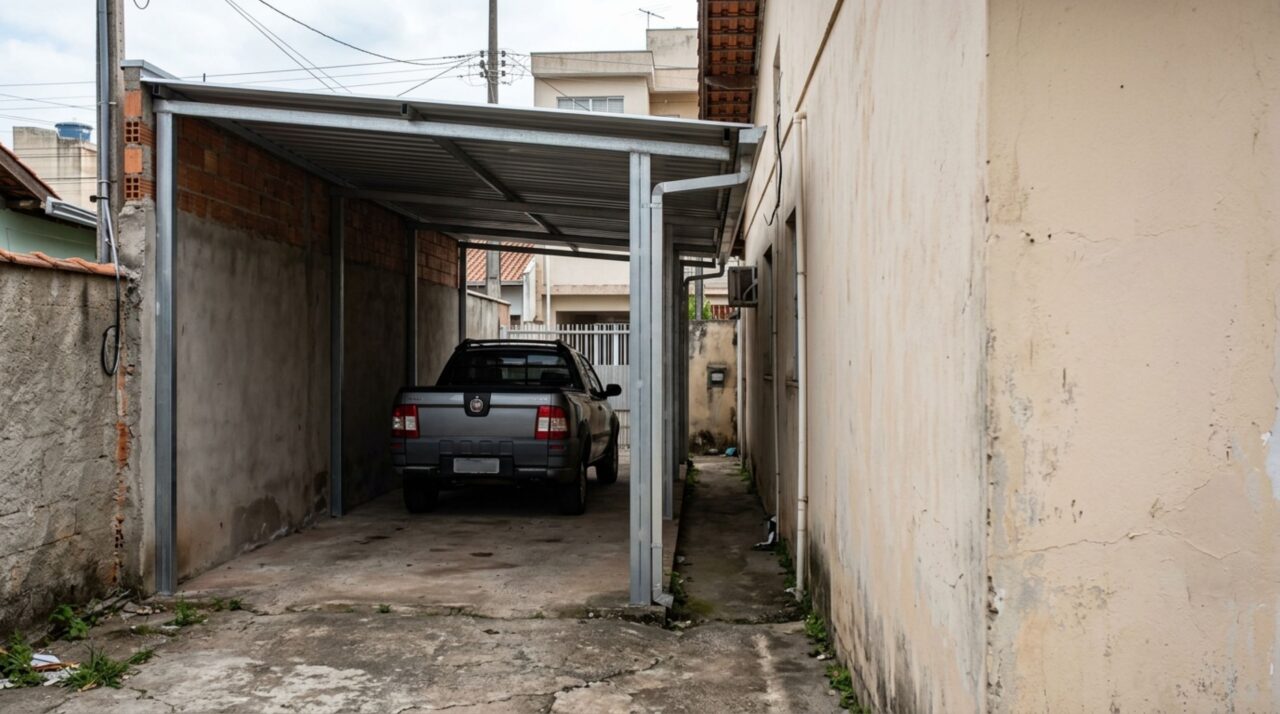Dono da casa aumenta a garagem para caber uma caminhonete e só percebe depois que o novo telhado avançou sobre a faixa usada pelo vizinho para limpar a própria parede