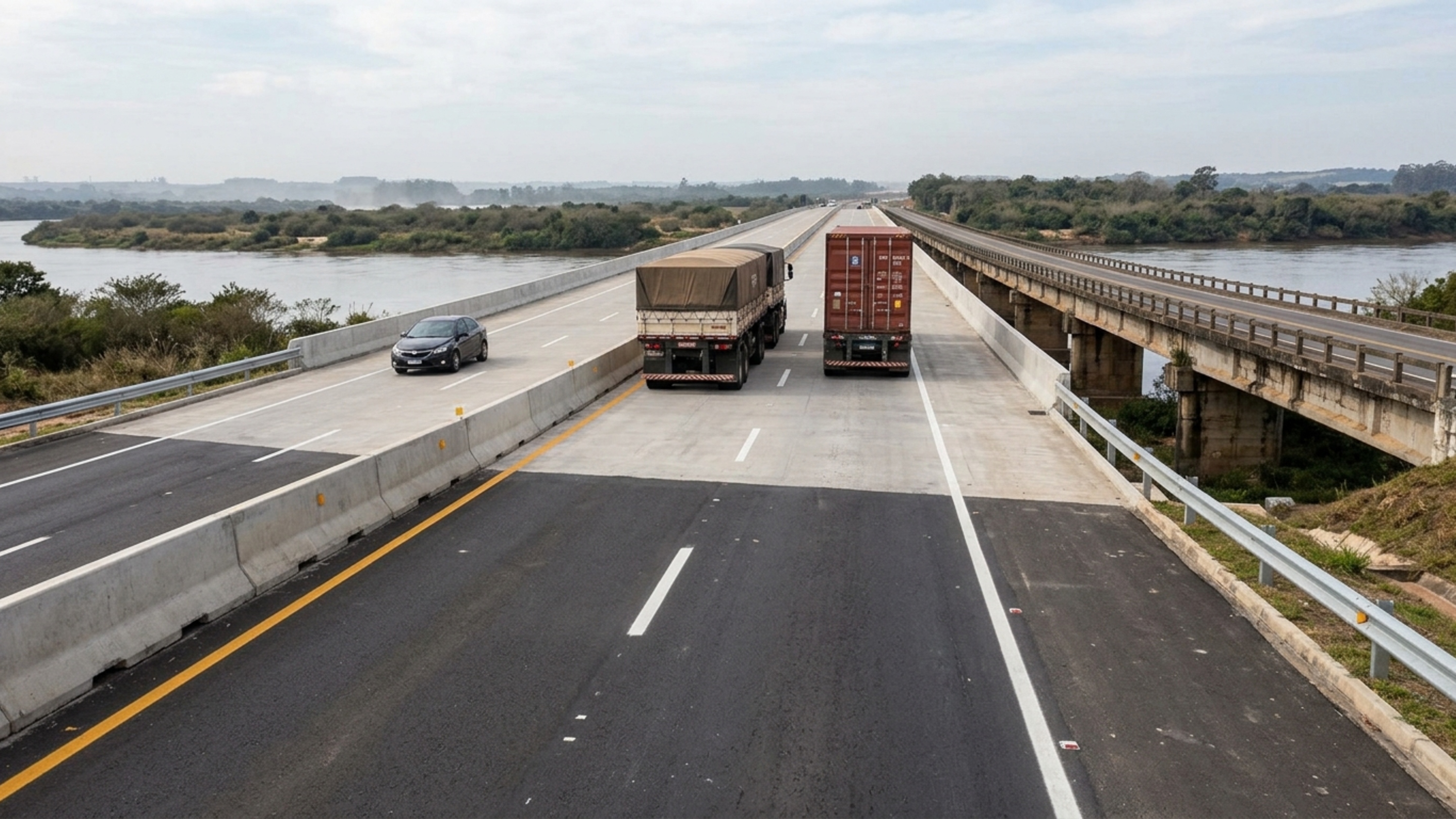 Ponte de 680 metros recebeu R$ 60,9 milhões para criar quatro faixas de circulação em uma rodovia estratégica para o transporte de caminhões até um dos maiores portos do Sul do Brasil