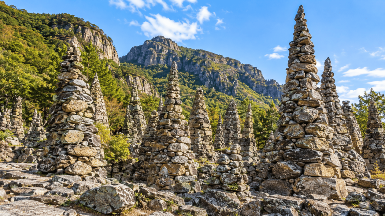 Um homem passou 30 anos sozinho nas montanhas empilhando pedras e constrói mais de 80 torres de até 15 metros que desafiam o tempo