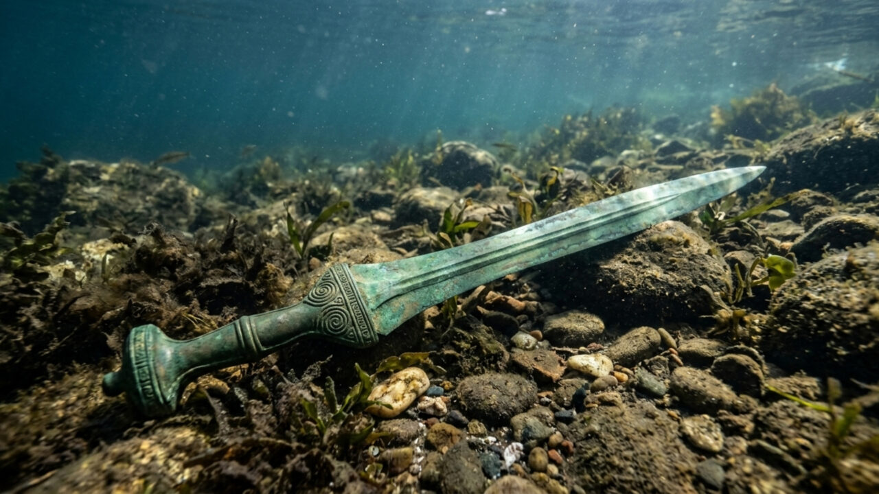 Uma espada da Idade do Bronze de mais de 3.000 anos atrás foi encontrada no fundo de um lago italiano e ainda mantém sua borda