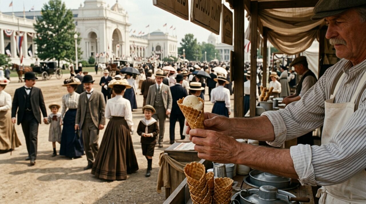 A casquinha de sorvete já aparecia em um livro de receitas de 1888, mas uma feira em 1904 ajudou a transformar a ideia em fenômeno popular