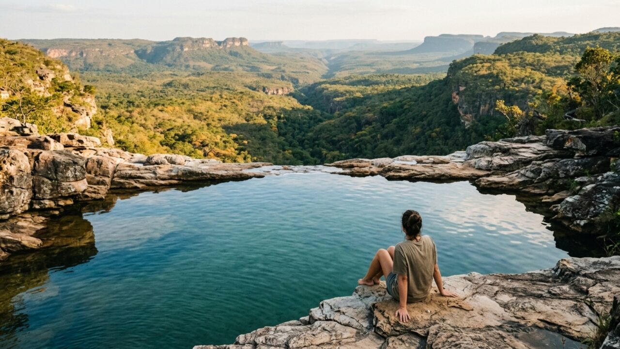 Poços azuis tão transparentes que parecem rasos e uma piscina de borda infinita: a antiga vila do ouro no norte da Chapada dos Veadeiros