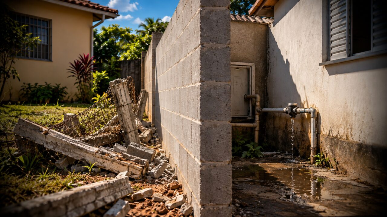 Vizinho troca a cerca por um muro e bloqueia o acesso à caixa que controla a água das duas casas
