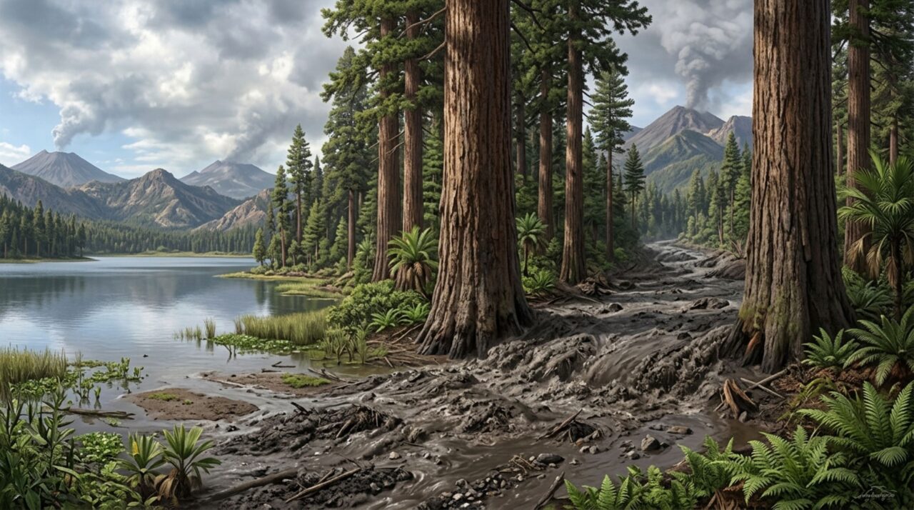 Uma lama vulcânica enterrou sequoias gigantes e preservou tocos de 34 milhões de anos junto de milhares de insetos