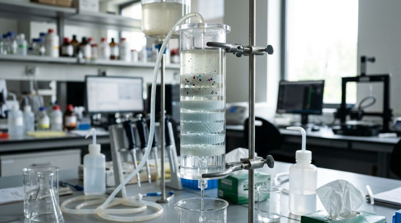 Um filtro impresso em 3D retirou até 90% dos microplásticos da água usando discos de polímero biodegradável