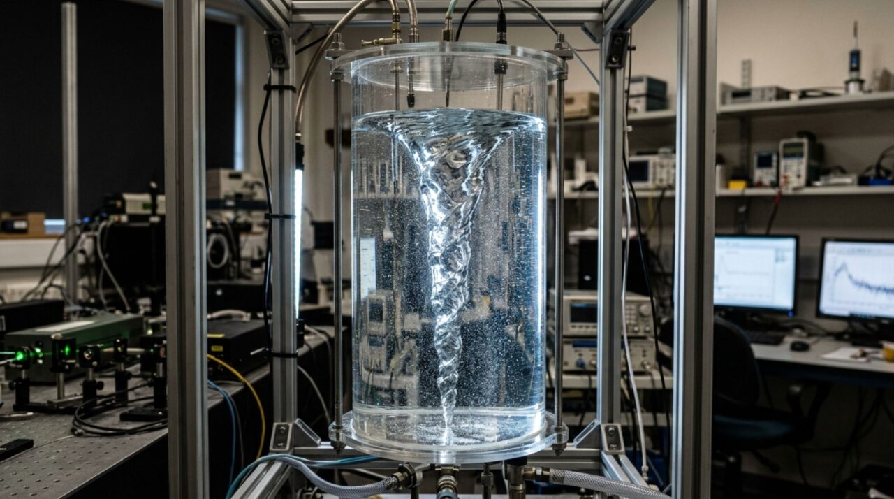 Um redemoinho de laboratório mostrou pela primeira vez uma turbulência prevista há quase 150 anos: ondas em espiral passaram energia para escalas cada vez menores