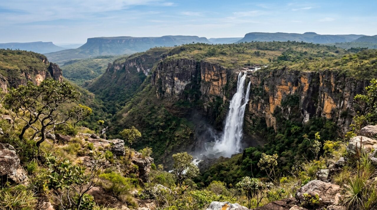 Um parque do Cerrado com mais de 240 mil hectares reúne cachoeiras, poços, cânions, escalada e até observação astronômica no mesmo território