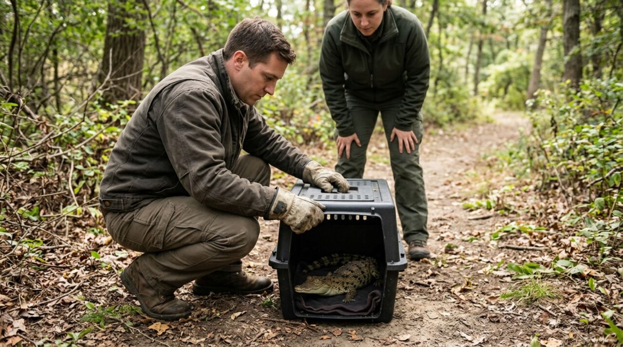 O crocodilo encontrado em Holtsville foi recolhido por equipes de resgate e encaminhado para cuidados especializados enquanto autoridades investigam sua origem