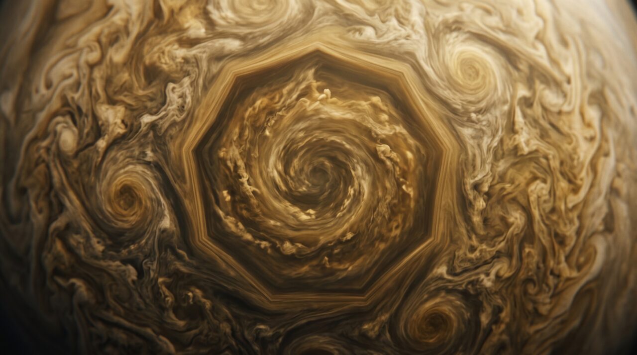 O polo sul de Saturno ganhou uma figura de dez lados: Hubble acompanha um decágono atmosférico que não aparecia assim poucos anos atrás