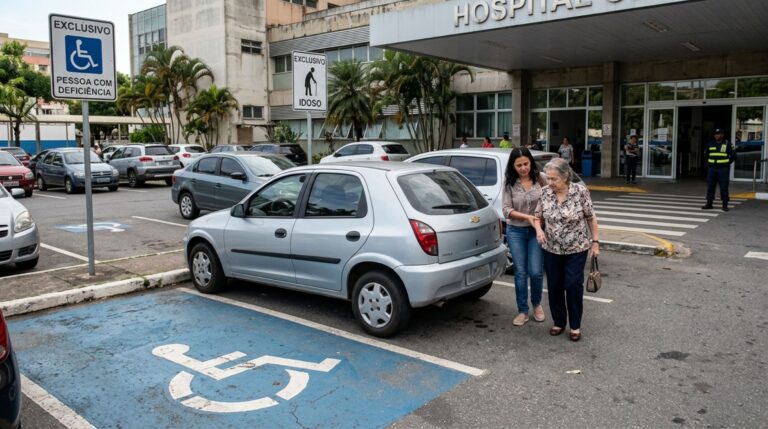 Filha leva a mãe idosa ao hospital, estaciona em uma vaga reservada para pessoas com deficiência e descobre que a credencial de idoso não autoriza utilizar qualquer espaço especial