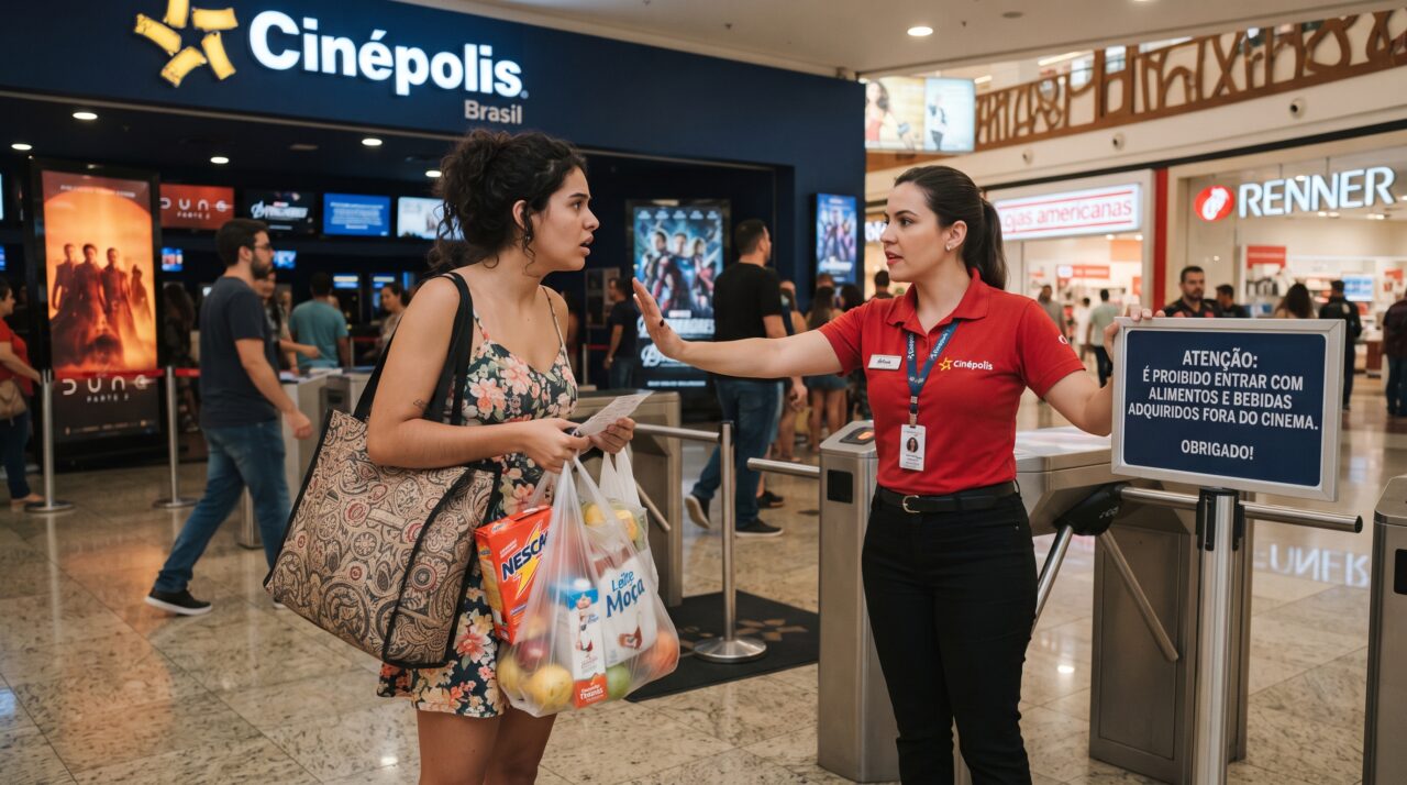 Proibição de entrar no cinema com comida comprada fora e o que diz a lei do consumidor.