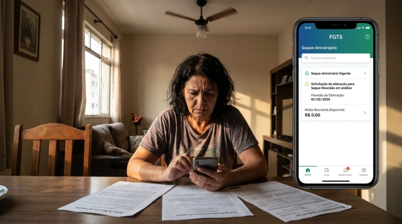 Trabalhadora solicita a volta ao saque-rescisão, é dispensada antes de a mudança entrar em vigor e descobre que o pedido feito no aplicativo não altera a modalidade imediatamente