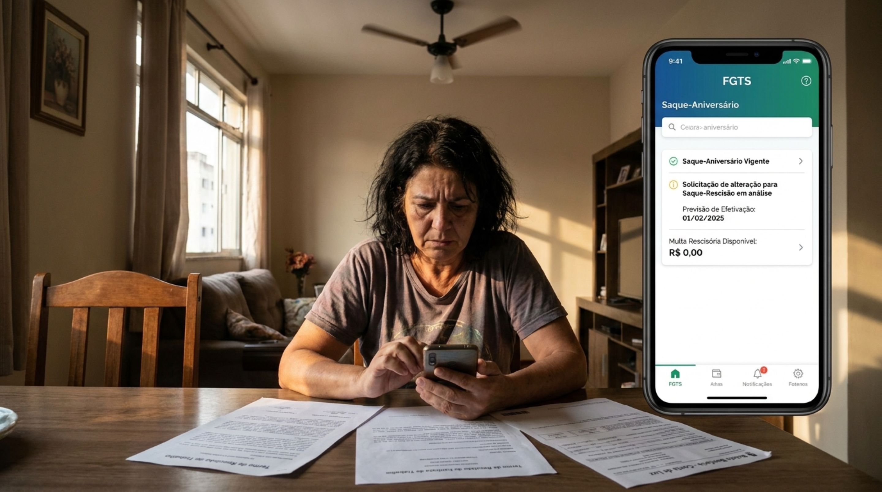 Trabalhadora solicita a volta ao saque-rescisão, é dispensada antes de a mudança entrar em vigor e descobre que o pedido feito no aplicativo não altera a modalidade imediatamente