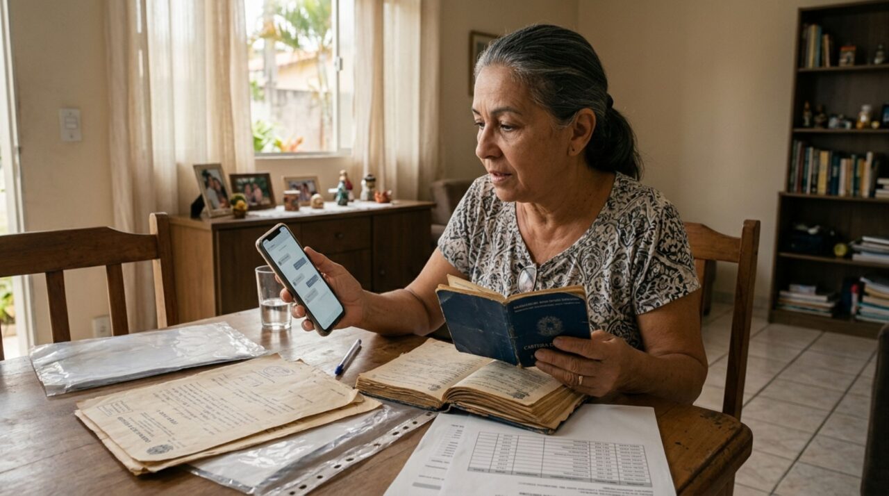 Trabalhadora passa décadas contribuindo para o INSS, consulta a aposentadoria pelo celular e descobre que empregos antigos não aparecem no sistema e podem mudar a análise do benefício