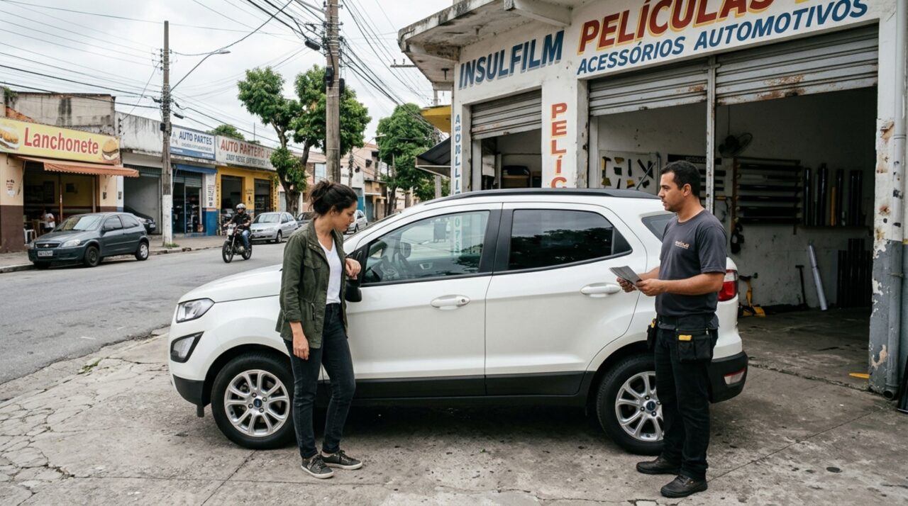 Mulher compra um carro novo e decide instalar uma película muito escura nos vidros para ter mais privacidade, mas descobre que a transparência dos vidros é regulamentada mesmo em veículos particulares