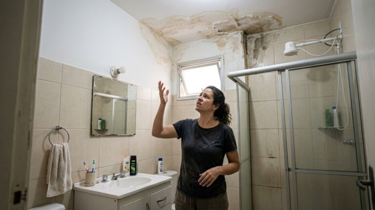 Moradora encontra manchas no teto do banheiro, cobra uma reforma do vizinho de cima e vê o conflito aumentar durante semanas, mas um teste realizado pelo encanador identifica o vazamento em uma tubulação que atende vários apartamentos
