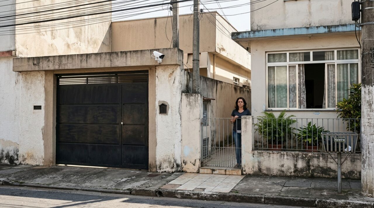 Morador instala uma câmera de segurança sobre o portão para vigiar a garagem, e família vizinha percebe que o equipamento também aponta diretamente para a janela da sala