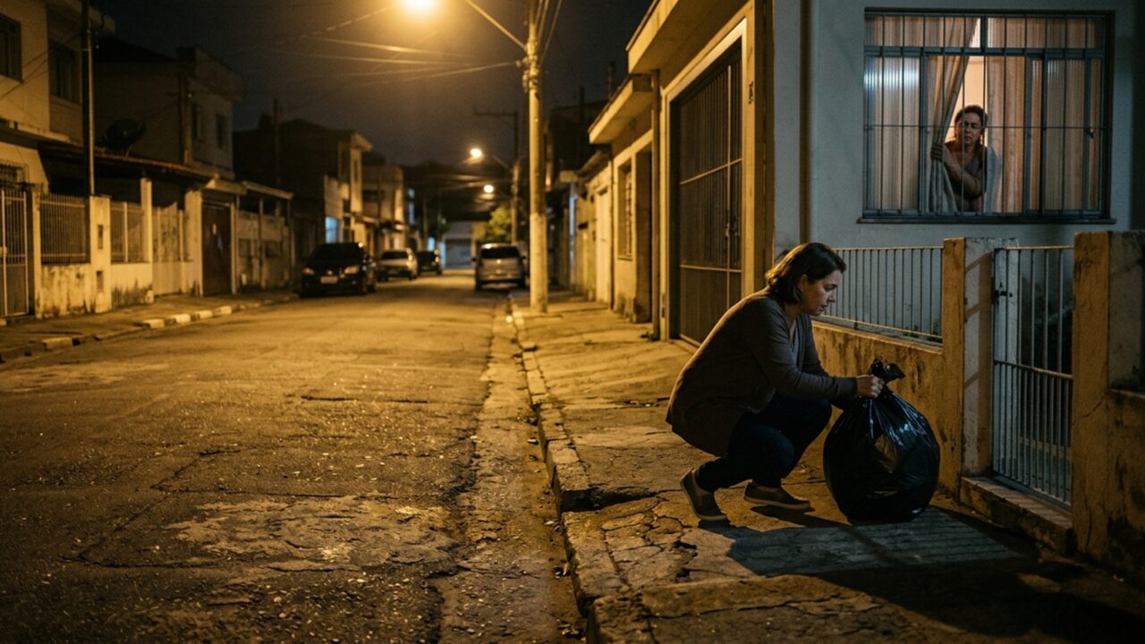 Vizinha coloca os sacos de lixo diante do portão de outra casa e reclama quando a moradora devolve tudo para a calçada de origem