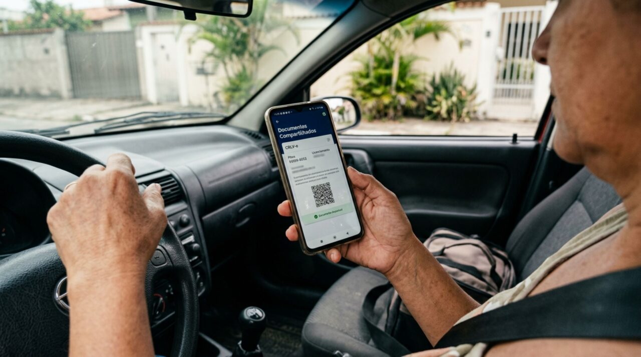 Mulher pega o carro da irmã para viajar, percebe que o CRLV digital está apenas no celular da proprietária e descobre como compartilhar o documento sem precisar transferir o veículo