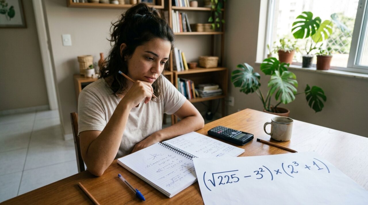 Sem usar lápis e borracha, resolva a expressão (√225 − 3²) × (2³ + 1) e prove que lembra da escola
