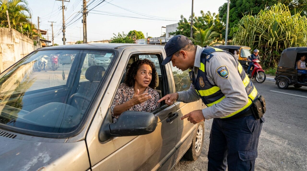 Mulher dirige com uma sandália sem tira no calcanhar, afirma que o modelo é confortável e descobre por que a fiscalização considera a firmeza do calçado nos pés