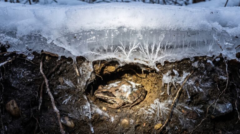 Uma doença que parecia atacar sapos na água explodiu durante o inverno dentro de tocas cobertas por metros de neve
