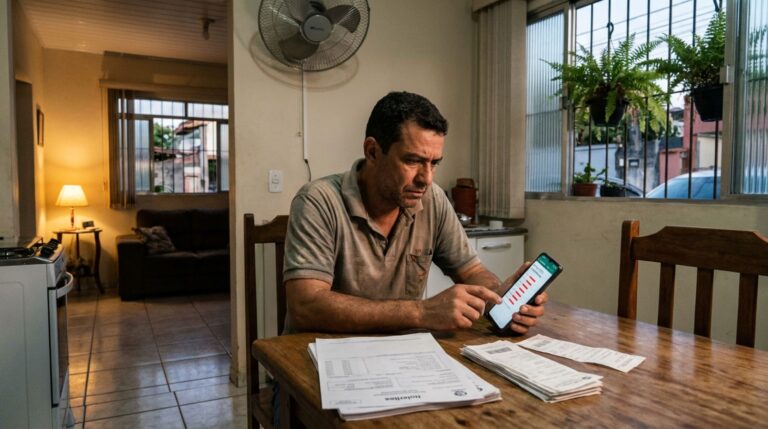 Trabalhador abre o aplicativo FGTS depois de dois anos na empresa, encontra meses sem depósitos e descobre que receber o salário em dia não comprova o recolhimento do fundo