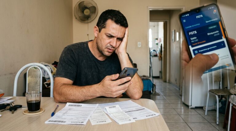 Homem antecipa parcelas do saque-aniversário, consulta o aplicativo depois de pagar outras dívidas e descobre que parte do FGTS continua bloqueada como garantia do empréstimo