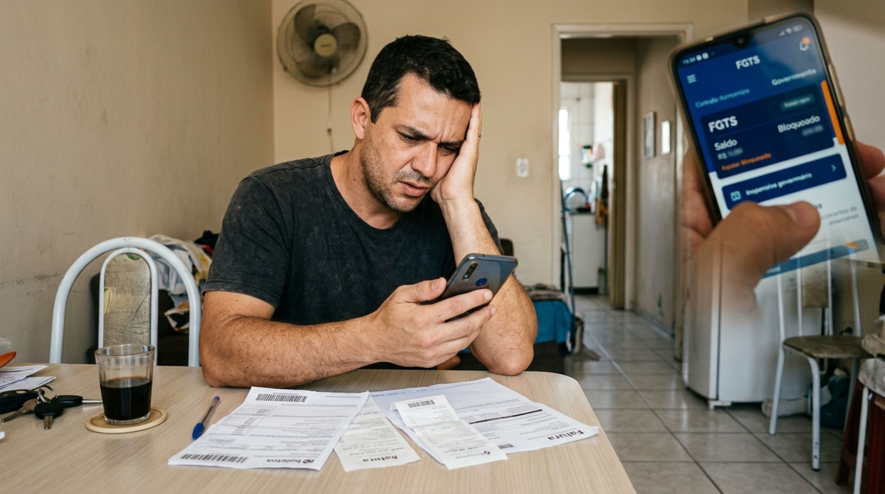 Homem antecipa parcelas do saque-aniversário, consulta o aplicativo depois de pagar outras dívidas e descobre que parte do FGTS continua bloqueada como garantia do empréstimo