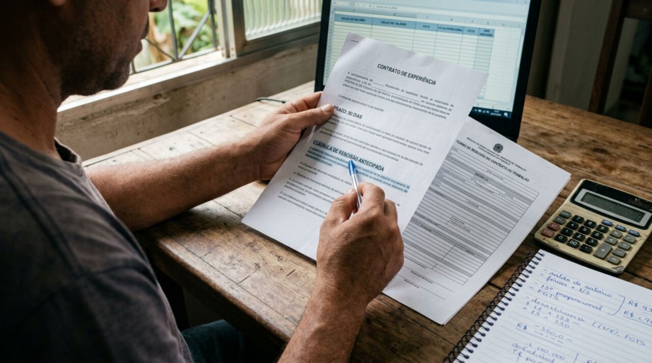 Trabalhador assina contrato de experiência de 90 dias, é dispensado na metade do período e descobre que as cláusulas do documento podem mudar as verbas devidas pelo encerramento antecipado