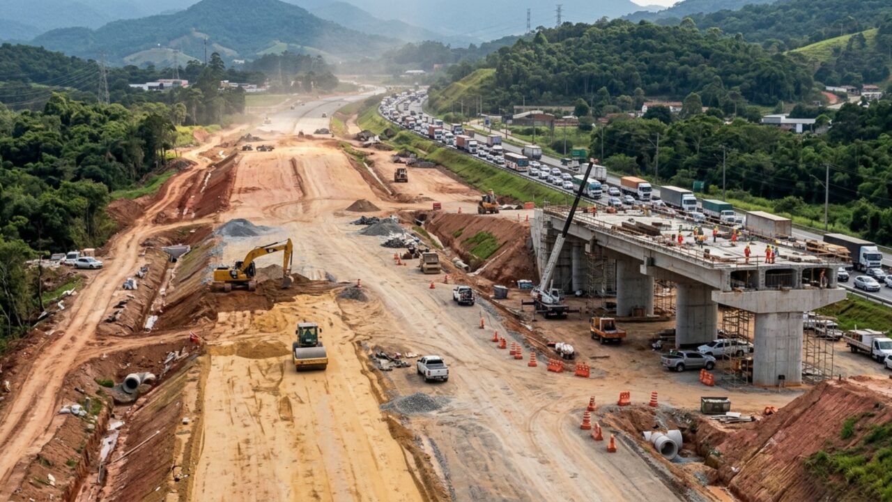 Megaobra de R$ 8 bilhões prevê uma nova rodovia de 145 km, com três faixas por sentido, pontes e viadutos para criar uma alternativa a uma das estradas mais movimentadas do Sul