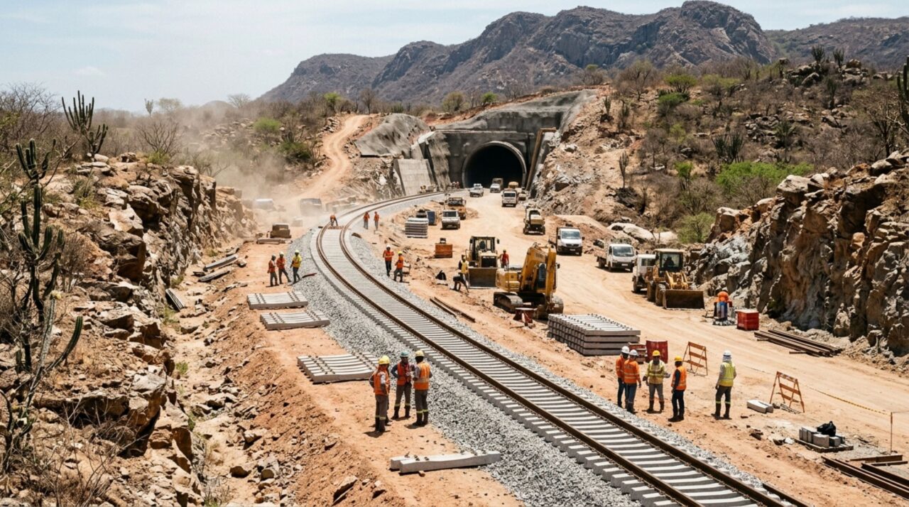Obras da FIOL 1 incluem túneis, pontes e assentamento de trilhos para superar obstáculos naturais no interior baiano
