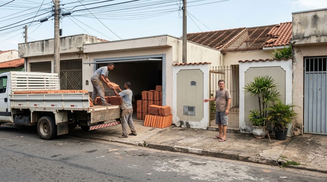 Morador encomenda 200 telhas para cobrir sua garagem, descobre que a carga foi entregue na casa vizinha e utilizada em outra reforma, mas a assinatura no comprovante revela que o material foi recebido por outra pessoa