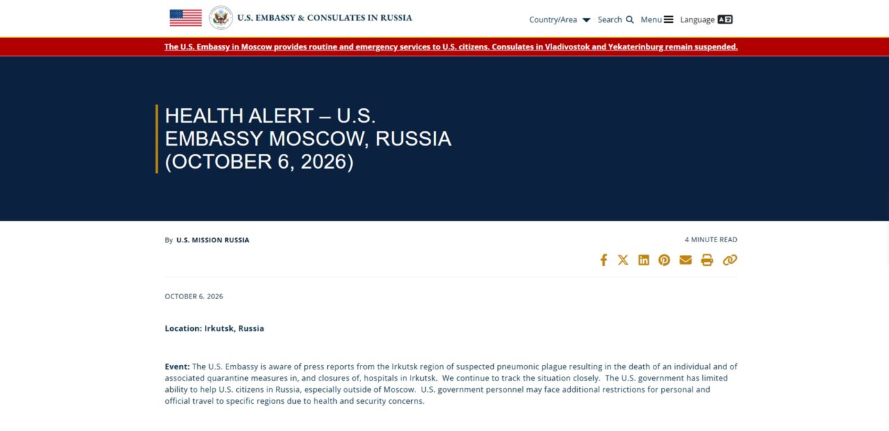 EUA recomendam saída ‘imediata’ da Rússia após suspeita de peste pneumônica