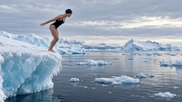 O salto de um iceberg faz parte do mergulho livre em água gelada, prática que exige preparo e orientação qualificada