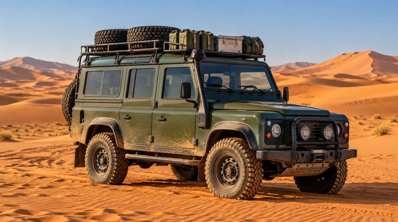 Eles compram um Land Rover Defender aposentado do exército e o transformam em fera do deserto