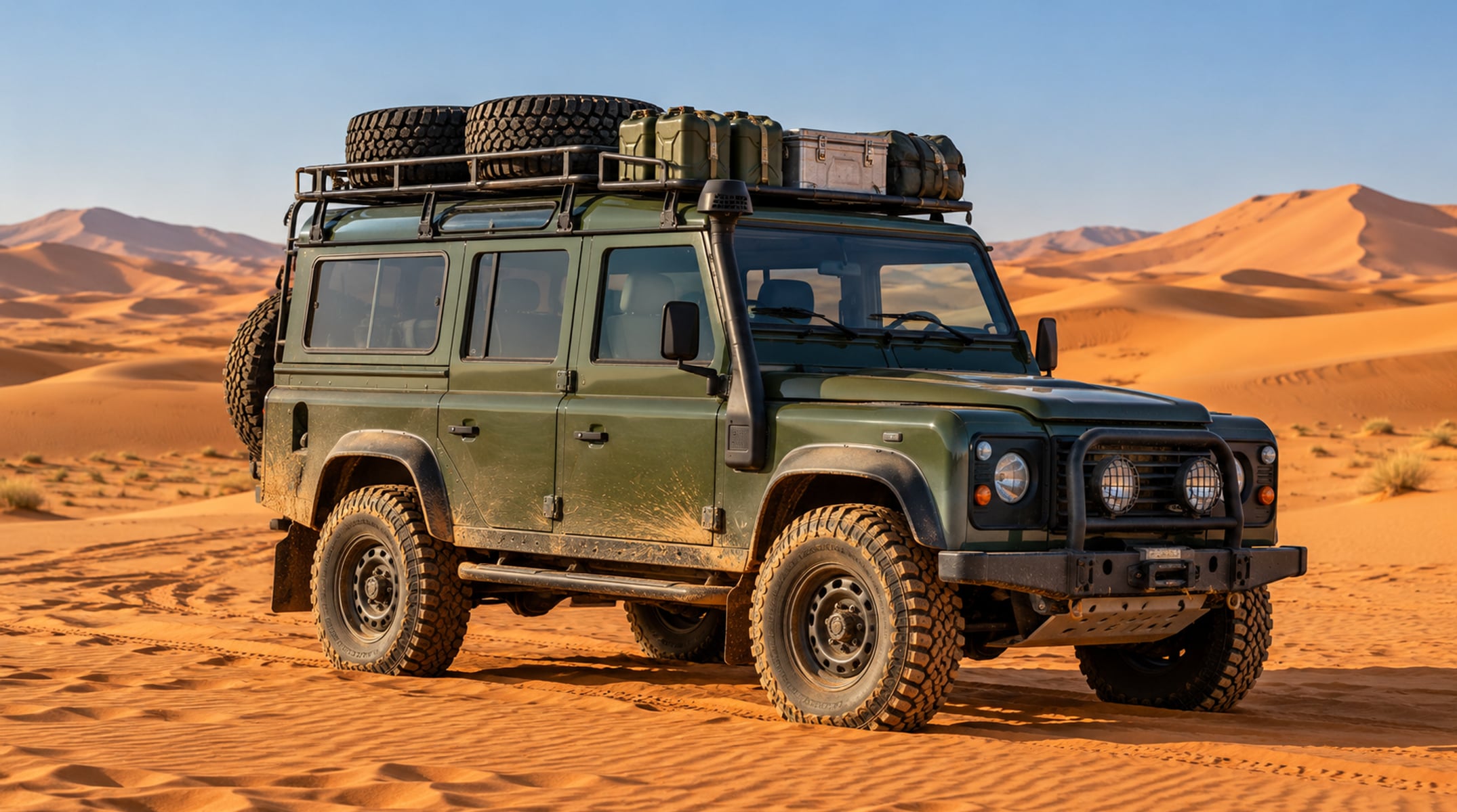 Eles compram um Land Rover Defender aposentado do exército e o transformam em fera do deserto