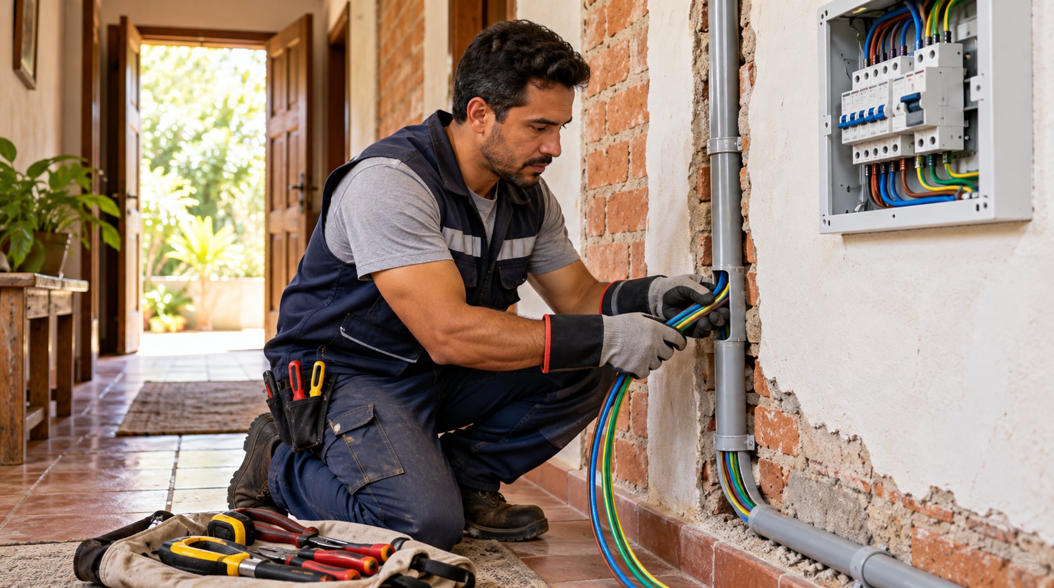 Adequar a casa à NBR 5410 exige trocar condutores deteriorados, incluir fio terra e atualizar as proteções