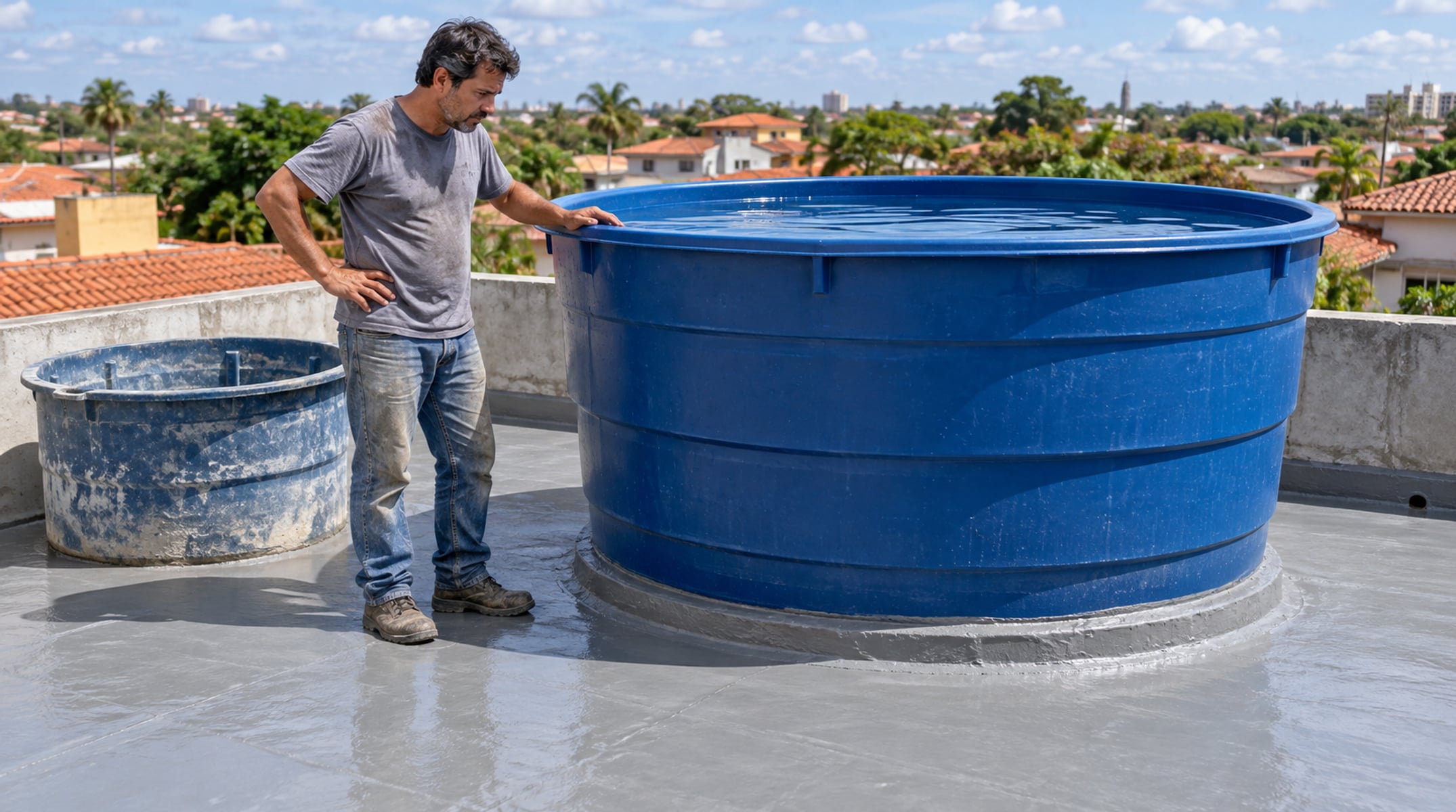 Uma caixa d'água de 1.000 litros cheia coloca cerca de uma tonelada sobre uma laje que pode não ter sido calculada para isso